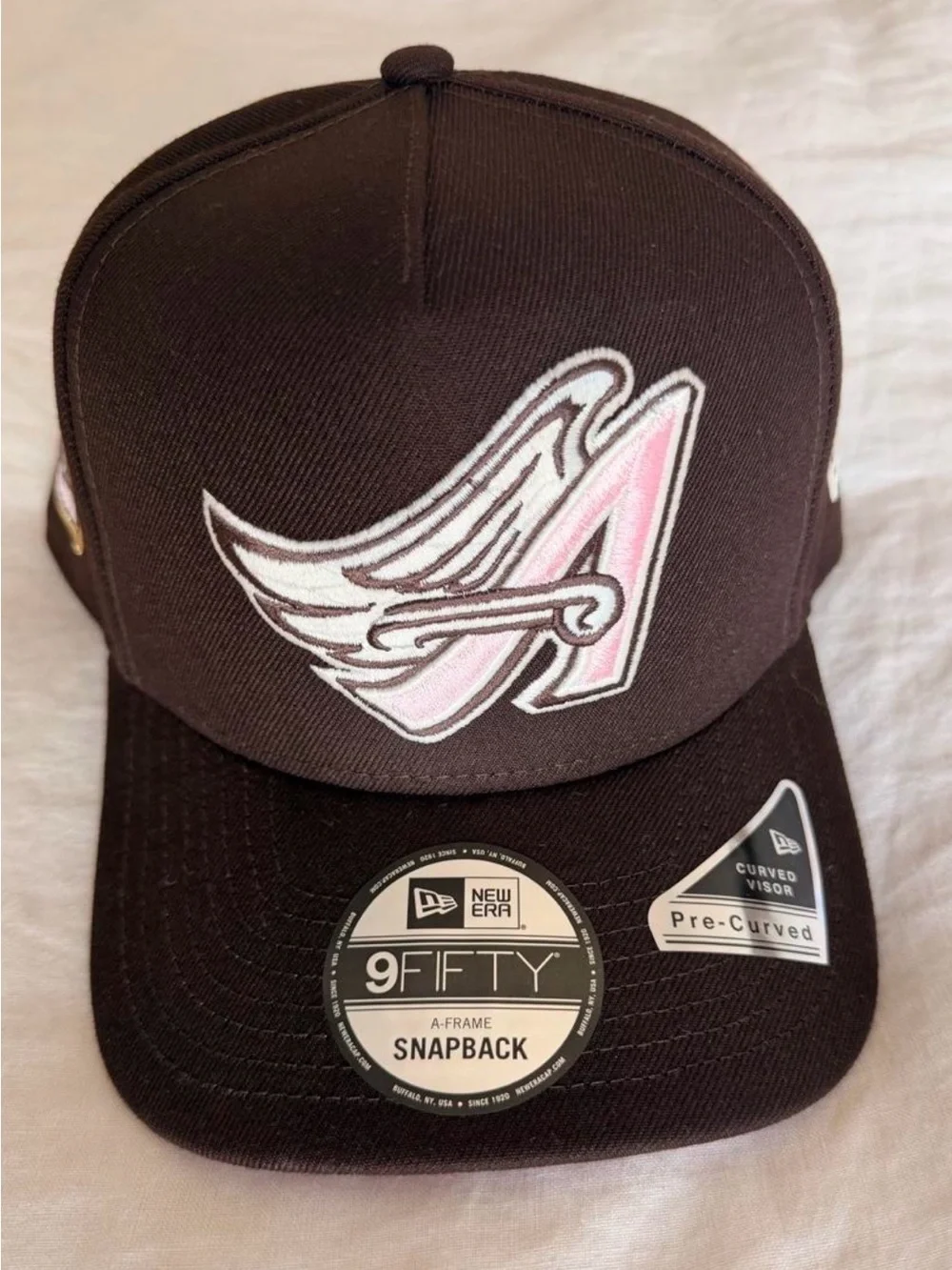 9fifty Kids Black Snapback Hat with Pink and White Wing 'A' Patch